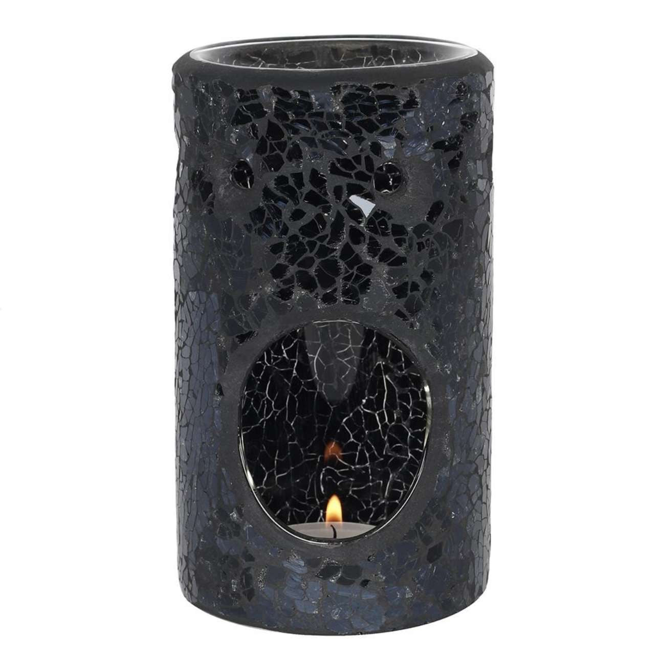 BLACK CRACKLE PILLAR OIL BURNER & WAX WARMER